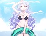  1girl artist_name ass beyblade beyblade:_burst blue_hair blush breasts chankyone character_name clouds collarbone facing_viewer floating legs long_hair nishiro_nya one_eye_closed open_mouth sky solo underwear violet_eyes wavy_hair 