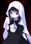  1girl akemi_homura black_hair dress funeral_dress highres homulilly long_hair looking_at_viewer mahou_shoujo_madoka_magica mahou_shoujo_madoka_magica_movie solo tsubaki_(tatajd) violet_eyes 