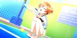  closed_eyes dress hoshizora_rin love_live!_school_idol_festival_all_stars orange_hair short_hair tennis 