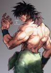  1boy back black_hair broly_(dragon_ball_super) dated dragon_ball dragon_ball_super facial_scar grey_background male_focus muscle profile scar shirtless signature simple_background sinsin12121 solo spiky_hair twitter_username 