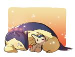  blush closed_eyes commentary_request curled_up cyndaquil gen_2_pokemon highres looking_at_another lying no_humans on_back on_stomach open_mouth pokemon pokemon_(creature) red_eyes sleeping smile starter_pokemon taisa_(lovemokunae) tongue typhlosion 