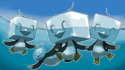  animal_focus bird blacknirrow blue_sky eiscue eiscue_(ice) eiscue_(noice) highres ice ice_block no_humans outline penguin pokemon pokemon_(creature) sky swimming water white_eyes white_outline 