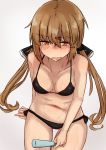  alternate_costume bikini black_bikini blush breasts brown_eyes brown_hair food hair_ornament kantai_collection kuuru_(kuuru-n) medium_breasts open_mouth popsicle sweat sweating_profusely swimsuit tashkent_(kantai_collection) twintails 