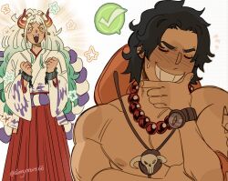  1boy 1girl ? long_hair one_piece portgas_d._ace portgas_d_ace yamato_(one_piece) 