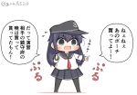  1girl akatsuki_(kantai_collection) anchor_symbol badge black_hair black_legwear black_sailor_collar black_skirt chibi commentary_request crying crying_with_eyes_open flat_cap flying_sweatdrops full_body goma_(yoku_yatta_hou_jane) grey_eyes hair_between_eyes hat kantai_collection loafers long_hair neckerchief open_mouth pantyhose pleated_skirt pointing red_neckwear sailor_collar school_uniform serafuku shoes simple_background skirt solo standing tears translation_request twitter_username white_background 
