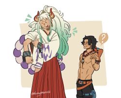  1boy 1girl long_hair one_piece portgas_d._ace portgas_d_ace yamato_(one_piece) 
