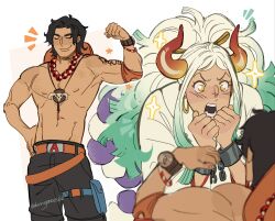  1boy 1girl flexing long_hair one_piece portgas_d._ace portgas_d_ace yamato_(one_piece) 
