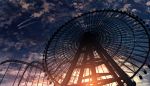  amusement_park artist_name clouds commentary_request evening fen_fen_fen_fen ferris_wheel from_below highres no_humans original roller_coaster scenery shooting_star signature silhouette sky sunlight sunset watermark 