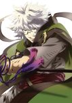  akiyoshi_haru glasses haru_(plaines) male orifiel pince-nez ribbon ribbons solo sword tales_of_(series) tales_of_innocence weapon white_background white_hair 