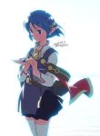  belt blue_eyes blue_hair hair_ornament hairclip jewelry moon necklace pendant pointy_ears rena_lanford shiwasu_takashi short_hair star_ocean star_ocean_the_second_story thigh-highs thighhighs 