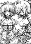  bad_id bell bell_collar blush breasts cleavage closed_eyes collar dress jingle_bell monochrome short_hair tiara 