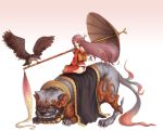  bad_id bird fantasy hawk japanese_clothes kara_(color) long_hair monster monsters mythological_creature oriental_umbrella sitting umbrella 