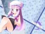  hat kagura_yuuki long_hair name_tag one-piece_swimsuit patchouli_knowledge school_swimsuit swimsuit touhou 