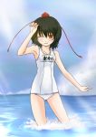  name_tag nigou_(aozoragarou) one-piece_swimsuit school_swimsuit shameimaru_aya swimsuit touhou white_school_swimsuit 