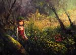  1girl animal_ears bovod bow brown_eyes brown_hair cat_ears chen hat looking_up oil_painting_(medium) solo touhou tree 