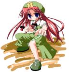  blue_eyes fighting_stance hong_meiling kekyo red_hair redhead solo touhou 