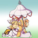  chibi fox_ears fox_tail hat ribbon ribbons sleeping tail touhou umbrella yakumo_ran yakumo_yukari 