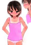  arms_behind_back black_eyes black_hair blushing camisole flat_chest loli original panties pink_panties sasahara_yuuki short_hair striped striped_panties tan tanline underwear 