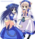  blue_eyes blue_hair cat_ears cat_tail cat_tails kannon_ouji long_hair maid original red_eyes tail watering_can 
