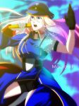  gloves hat hotpants idol macross macross_frontier microphone multicolored_hair neon_lights peaked_cap sheryl_nome short_shorts shorts singing sparkle 