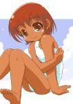  brown_eyes feet flat_chest one-piece_swimsuit school_swimsuit swimsuit white_school_swimsuit 