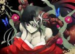  black_hair breasts butterflies butterfly cleavage eyeball flower japanese_clothes kimono large_breasts monster_girl red_eyes sts surreal teeth what 