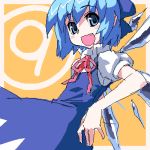  :d blush_stickers bow cirno fang lowres oekaki open_mouth smile solo touhou ⑨ 