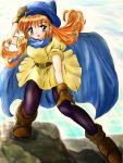  alena_(dq4) blue_eyes boots cape dragon_quest dragon_quest_iv dress gloves hat pantyhose red_hair redhead yellow_dress 