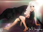  cat dress feet gagraphic green_eyes hirokazu_koyama koyama_hirokazu legs long_hair panther wallpaper white_hair 