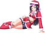  christmas green_eyes kuga_natsuki long_hair mai_hime midriff my-hime purple_hair santa santa_costume thigh-highs thigh_gap 