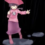  lowres madotsuki puddle rain skirt twin_braids umbrella yume_nikki 