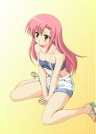  casual hairband hayate_no_gotoku! katsura_hinagiku long_hair overalls pink_hair sandals sitting 