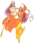  bikini circlet crystal_ball dancer dark_skin dragon_quest dragon_quest_iv dress earrings fan folding_fan hat jewelry long_hair manya minea purple_eyes purple_hair sandals swimsuit tiara violet_eyes yellow_dress 