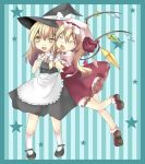  blonde_hair closed_eyes flandre_scarlet hat kirisame_marisa long_hair ribbon ribbons short_hair touhou uri wings witch_hat 