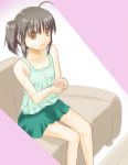  brown_eyes camisole couch cup dune_(artist) flat_chest grey_hair holding short_hair short_twintails sitting skirt solo thigh_gap to_heart_2 twintails yuzuhara_konomi 
