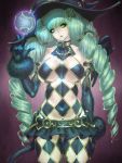  1girl black_gloves black_headwear breasts daichan_mona drill_hair elbow_gloves fiore_brunelli gloves green_hair hat highres large_breasts long_hair looking_at_viewer makeup revealing_clothes skirt solo star_ocean star_ocean_integrity_and_faithlessness witch_hat yellow_eyes 
