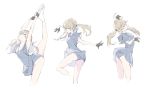  1girl armpits bangs brown_eyes brown_hair commentary_request figure_skating figure_skating_dress gloves hair_tie highres ice_skates leg_lift leotard looking_to_the_side looking_up original popman3580 pose simple_background skates solo twintails 