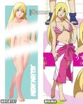  1girl ass bikini blonde_hair blue_eyes blush boruko boruto:_naruto_next_generations boruto:_naruto_the_movie breasts cowboy_shot from_behind genderswap genderswap_(mtf) heart hentartist highres large_breasts long_hair looking_at_viewer looking_back naruto naruto_(series) parted_lips sexy_no_jutsu skindentation solo swimsuit twintails uzumaki_boruto whisker_markings 