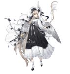 1girl absurdres anchun_(quail0503) bangs black_footwear black_gloves braid closed_mouth gloves hair_between_eyes highres holding holding_staff holding_sword holding_weapon long_hair looking_at_viewer original shoes socks solo staff standing sword very_long_hair weapon white_legwear wings yellow_eyes 