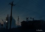  alu.m_(alpcmas) clouds dark house leaf no_humans original outdoors power_lines railroad_crossing scenery signature sky sunset telephone_pole town wind 