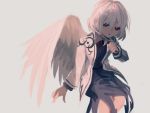  1girl akaiha_(akaihasugk) holding holding_knife kishin_sagume knife short_hair simple_background single_wing solo touhou wings 