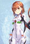  1girl absurdres ayanami_rei ayanami_rei_(cosplay) blush bodysuit breasts brown_eyes brown_hair cosplay hair_ornament highres huge_filesize interface_headset long_hair long_sleeves looking_at_viewer medium_breasts misaka_imouto neon_genesis_evangelion parted_lips pilot_suit plugsuit raika9 scan shiny shiny_hair shiny_skin simple_background skin_tight solo to_aru_kagaku_no_railgun to_aru_majutsu_no_index white_bodysuit 