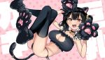  animal_ears bell bell_choker bell_collar black_bra black_hair black_panties bra cat_cutout cat_ears cat_girl cat_lingerie cat_tail choker cleavage_cutout collar fang frilled_bra frills hair_between_eyes hair_bobbles hair_ornament jingle_bell kaedeko_(kaedelic) kemonomimi_mode lingerie looking_at_viewer meme_attire open_mouth original panties paw_pose paw_print red_eyes saki_sasaki_(kaedeko) side-tie_panties tail tail_raised thigh-highs twintails underwear underwear_only 