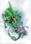  above_clouds absurdres arita_mitsuhiro artist_name commentary dated dragon eastern_dragon english_commentary fang gen_1_pokemon gen_3_pokemon highres legendary_pokemon mewtwo no_humans official_art open_mouth pokemon pokemon_(creature) rayquaza skin_fang tongue watermark web_address 