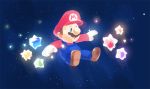  blue_overalls brown_footwear facial_hair mario super_mario_bros. mustache red_headwear space star_(sky) star_bits super_mario_galaxy 