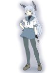  1girl alternate_costume bangs blunt_bangs cosplay fuyuyama_anri kantai_collection long_hair murakumo_(kantai_collection) orange_eyes pantyhose silver_hair solo undershirt very_long_hair 