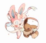  blue_eyes closed_mouth commentary_request eevee fang fur gen_1_pokemon gen_6_pokemon nao_(naaa_195) no_humans one_eye_closed open_mouth pokemon pokemon_(creature) skin_fang smile sylveon tearing_up 