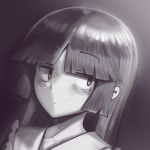  1girl bags_under_eyes bangs blunt_bangs boa_(brianoa) closed_mouth eyebrows_visible_through_hair greyscale highres houraisan_kaguya jitome looking_to_the_side monochrome parted_bangs portrait solo touhou 