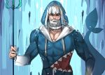 1boy aquaman_(dc) beard blue_eyes blue_hair comedy dc_comics facial_hair gawr_gura genderswap genderswap_(ftm) highres hinghoi holding holding_polearm holding_weapon hololive hololive_english hood hood_up looking_at_viewer male_focus manly multicolored_hair muscle polearm shark_hood shark_tail sketch solo standing streaked_hair tail trident upper_body virtual_youtuber water weapon white_hair