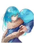  2others absurdres androgynous bangs blue_hair closed_mouth dual_persona eyebrows_visible_through_hair fur fur-trimmed_sleeves fur_collar fur_trim hair_between_eyes highres huge_filesize long_hair long_sleeves looking_at_viewer multiple_others rimuru_tempest simple_background slime smile tensei_shitara_slime_datta_ken tetuw transparent white_background yellow_eyes 